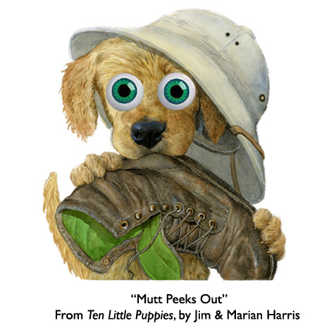 ‘Mutt Peeks Out’  Mutt puppy from Ten Little Puppies.